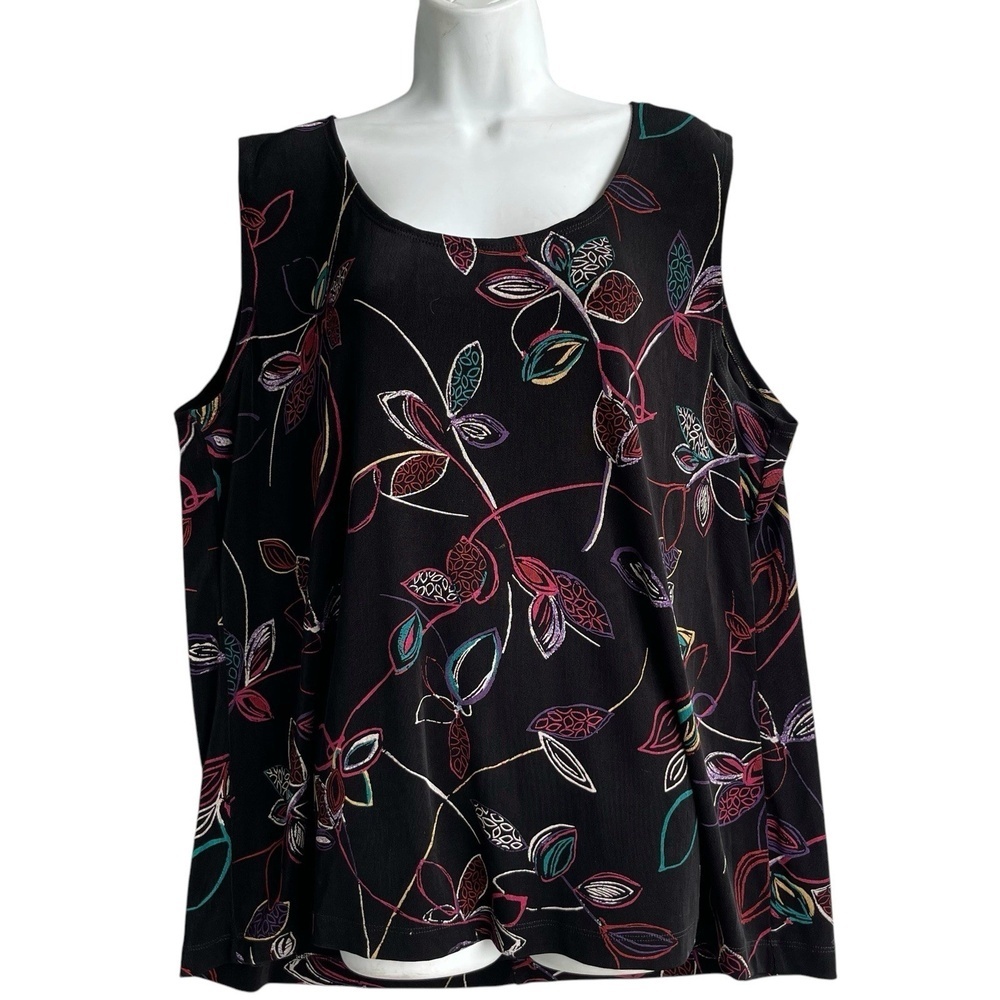 Vikki Vi Floral Slinky Tank Top Plus Size 2x Black Sleeveless Business Casual